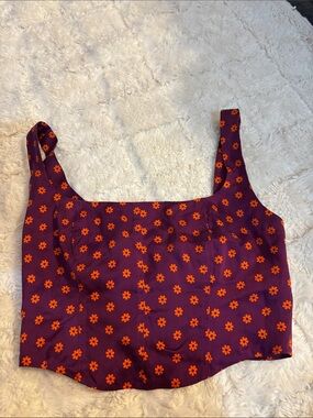 Reformation Purple Crop Top with Orange Daisy Print
